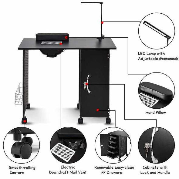 Heavy Duty Steel Manicure Nail Tech Desk Table-Aroflit