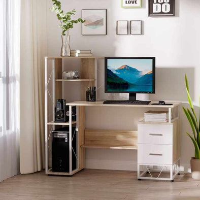 Home Office Desk 2 Drawers Multi-Shelves PC Table