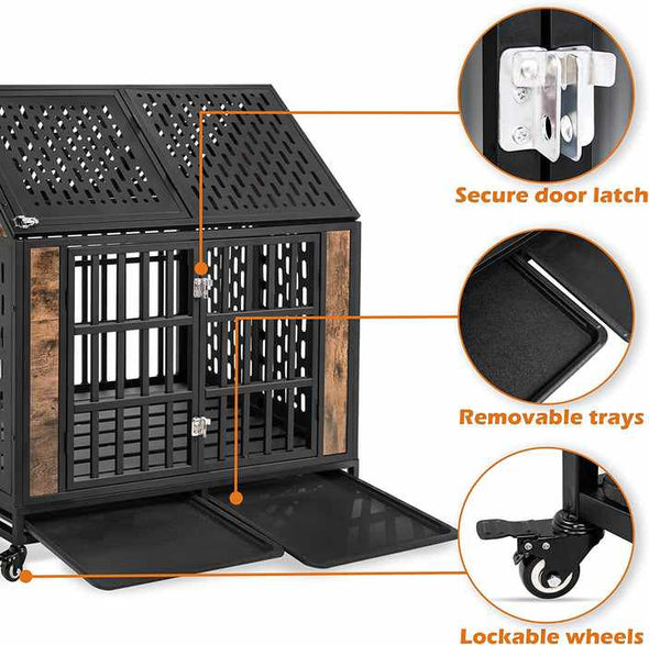 Indestructible Heavy Duty Dog Escape Proof Kennel Crate-Aroflit