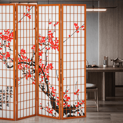 Japanese Wooden Folding Room Divider Privacy Screen-Aroflit