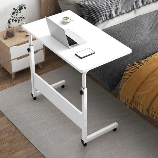 Adjustable Wheeled Over-Bed Table for Laptop and Breakfast, White