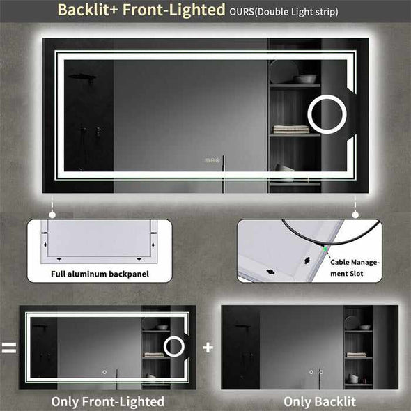 Large Backlit Bathroom Mirror With LED Lights-Aroflit