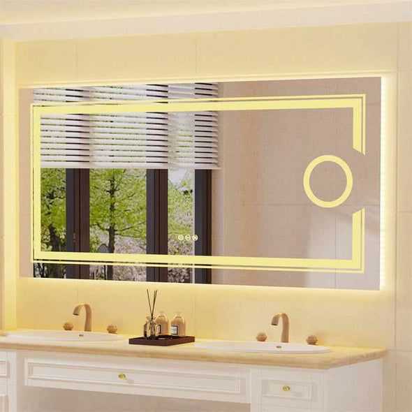 Large Backlit Bathroom Mirror With LED Lights-Aroflit