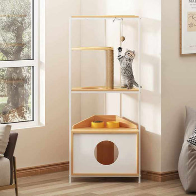 Modern Cat Climbing Condo Tower Tree With Litter Box-Aroflit