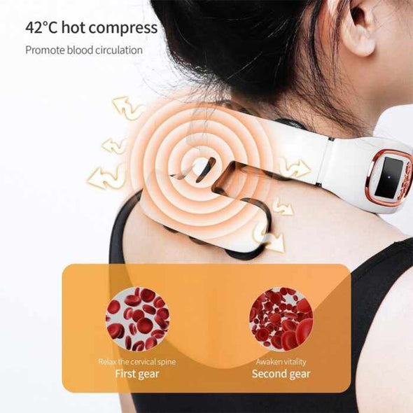 Neck Massager – 6 Heads Smart Electric Back Pulse – 42℃ Heat / White