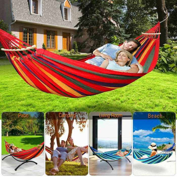 Outdoor Garden Double Hammock Swing Bed with Steel Stand Frame