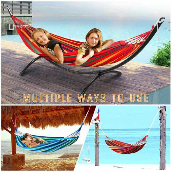 Outdoor Garden Double Hammock Swing Bed with Steel Stand Frame