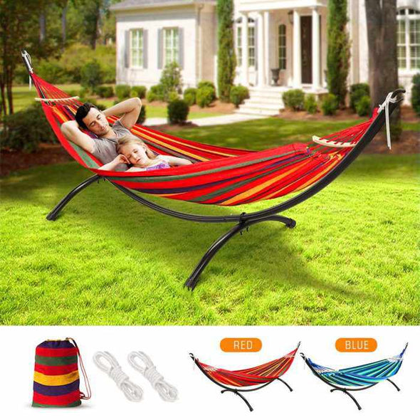 Outdoor Garden Double Hammock Swing Bed with Steel Stand Frame