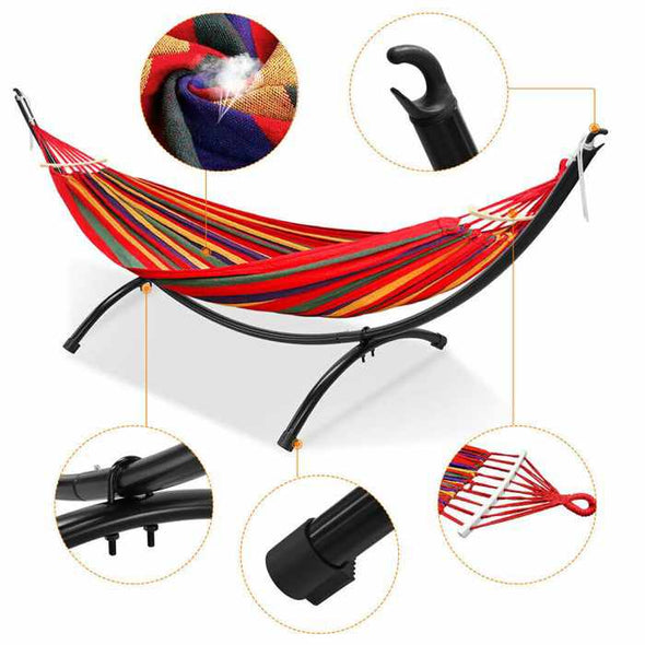 Outdoor Garden Double Hammock Swing Bed with Steel Stand Frame