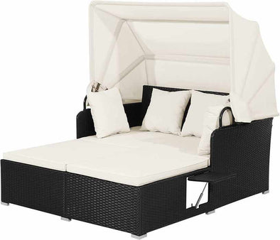 Outdoor Patio Wicker Daybed With Canopy-Aroflit