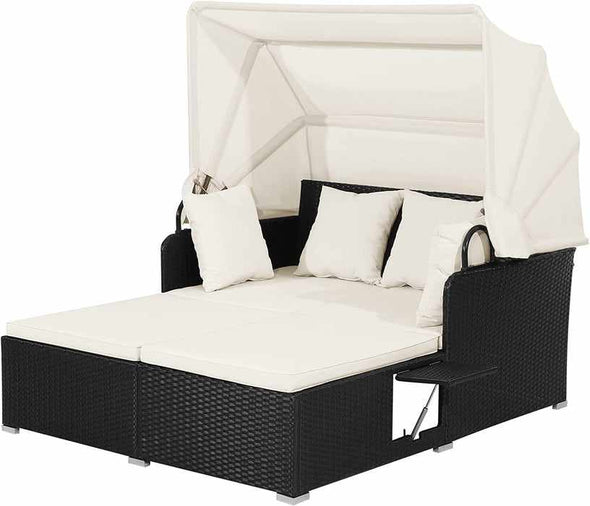 Outdoor Patio Wicker Daybed With Canopy-Aroflit