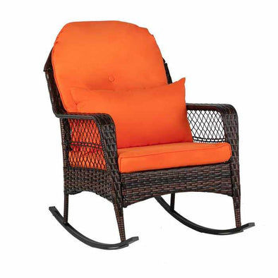 Outdoor Patio Wicker Rocking Chair With Cushions-Aroflit