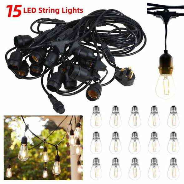 Outdoor String Lights 15 LED Bulbs Garden Lights