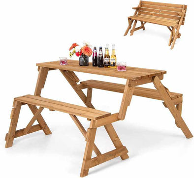 Outdoor Wooden Folding Picnic Table Bench-Aroflit