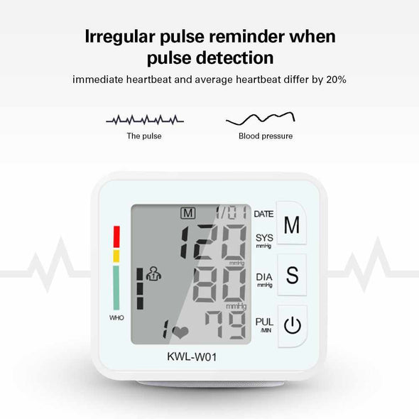 Portable Blood Pressure Monitor for Wrist – Digital LCD Automatic in White