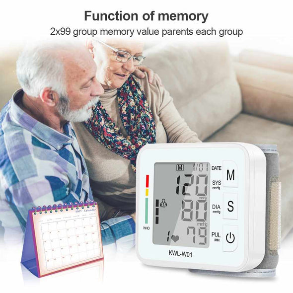 Portable Blood Pressure Monitor for Wrist – Digital LCD Automatic in White