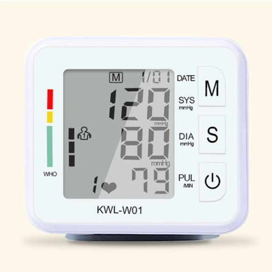 Portable Blood Pressure Monitor for Wrist – Digital LCD Automatic in White