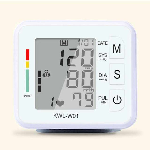 Portable Blood Pressure Monitor for Wrist – Digital LCD Automatic in White