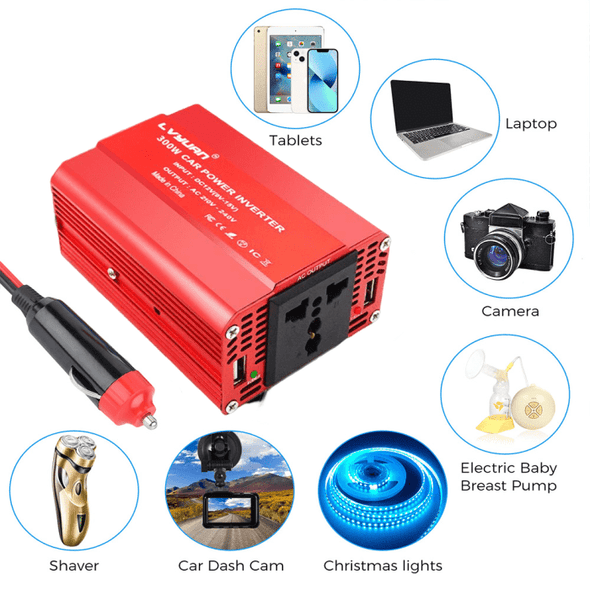 Power Inverter DC 12V to AC 230V 300W – Compact & Lightweight Inverter for Car & Camping