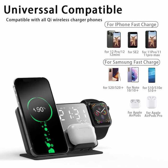 PowerPlaza™ Fast Wireless Charger Alarm Clock Charging Station