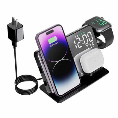 PowerPlaza™ Fast Wireless Charger Alarm Clock Charging Station