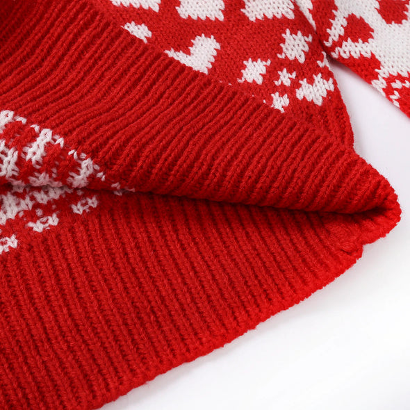 SUZI™ Red Woman’s Christmas Elk Snowflake Print Sweater