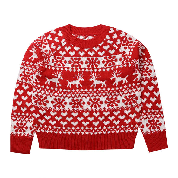 SUZI™ Red Woman’s Christmas Elk Snowflake Print Sweater