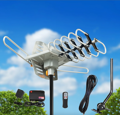 250 Miles Outdoor Digital HDTV Antenna, Motorized 360° Rotation
