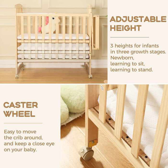 Small Space Mini Convertible Crib With Changing Table & Wheels-Aroflit