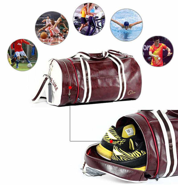 Sport Gym Leather Bag With Shoes Storage Pocket