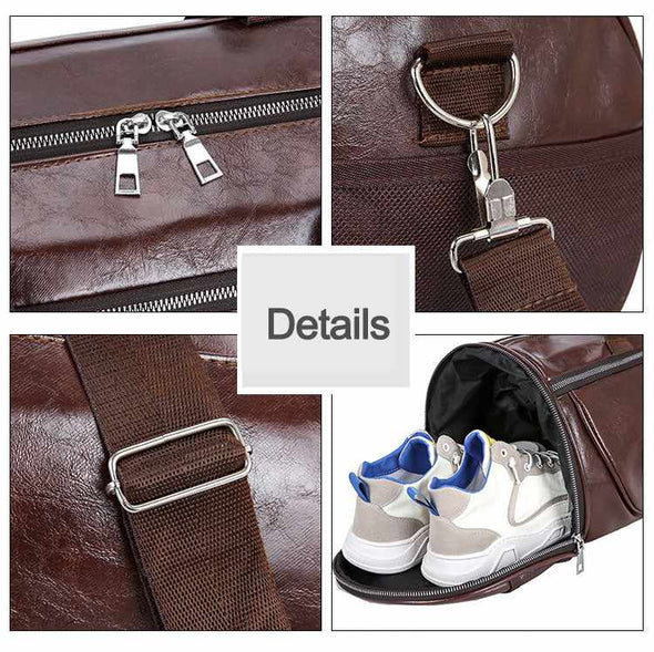 Sport Gym Leather Bag With Shoes Storage Pocket