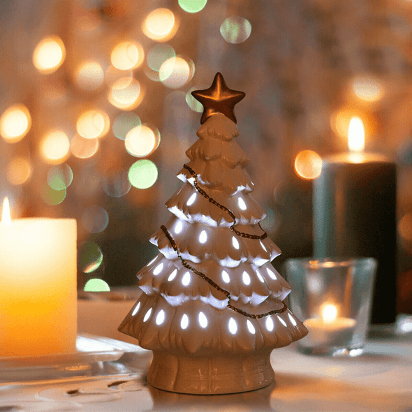 Tabletop Pre Lit Ceramic Christmas Tree With Lights-Aroflit