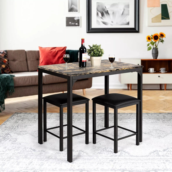 Counter Height Dining For 2, Modern Design with Faux Marble Tabletop