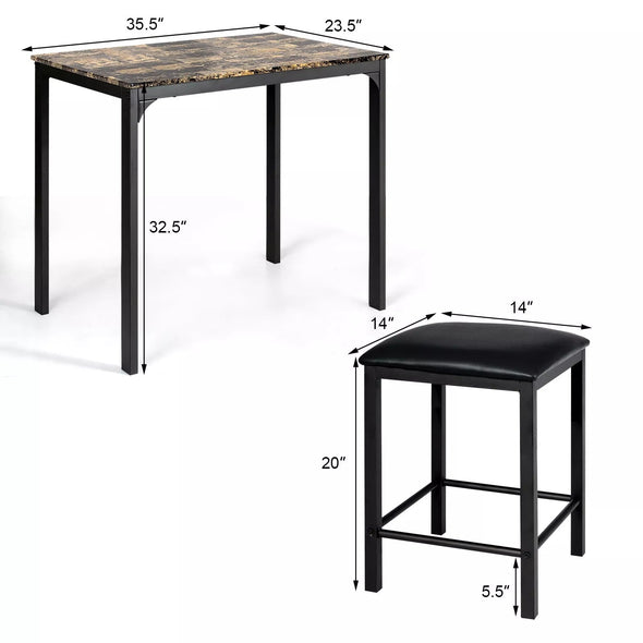 Counter Height Dining For 2, Modern Design with Faux Marble Tabletop