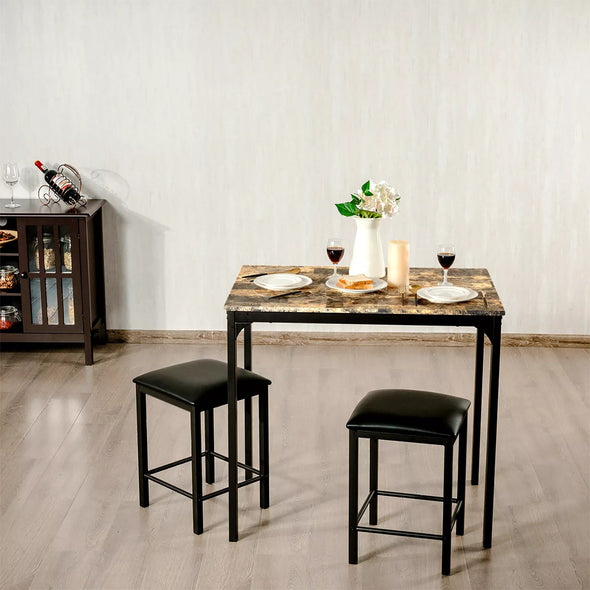 Counter Height Dining For 2, Modern Design with Faux Marble Tabletop