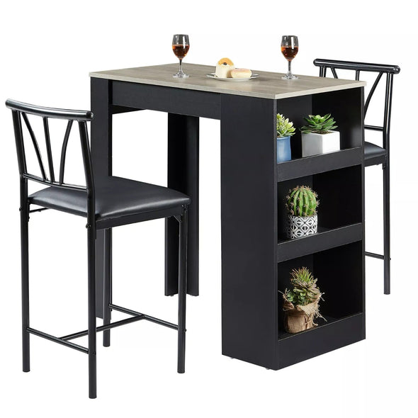 Stylish Bar Table Set for 2 | Compact Design, Storage Shelves, Padded
