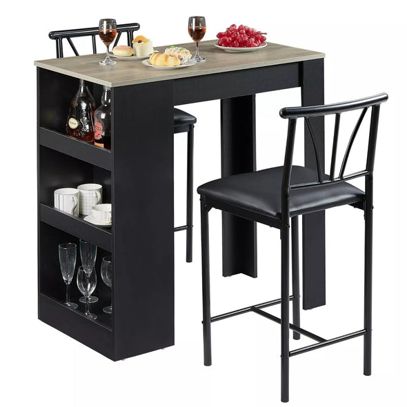 Stylish Bar Table Set for 2 | Compact Design, Storage Shelves, Padded