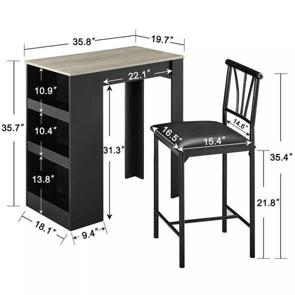 Stylish Bar Table Set for 2 | Compact Design, Storage Shelves, Padded