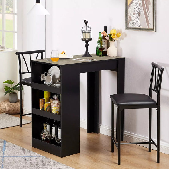 Stylish Bar Table Set for 2 | Compact Design, Storage Shelves, Padded
