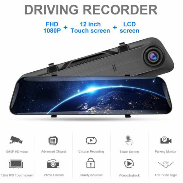 Universal 12″ 4K Mirror Dash Cam for Cars – Rearview Driving Recorder