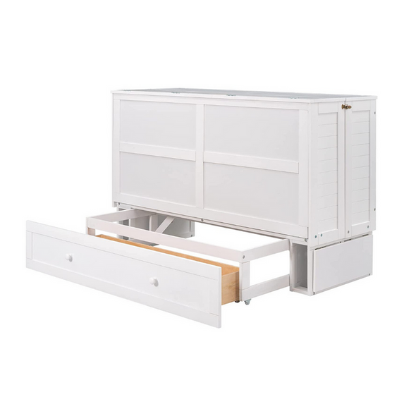 White Queen Horizontal Murphy Bed Cabinet Frame-Aroflit