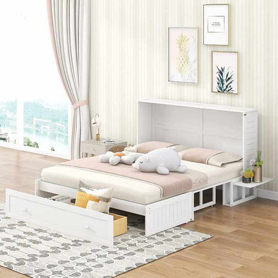 White Queen Horizontal Murphy Bed Cabinet Frame-Aroflit