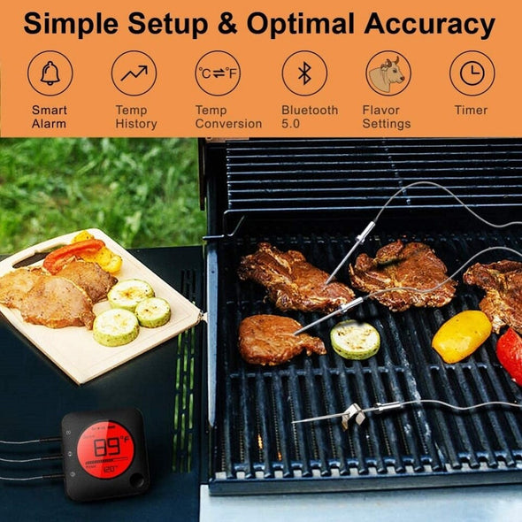Wireless Smart Meat Thermometer – 300C° – 2 Stainless Steel Probe – (Meat/Grill) in Black