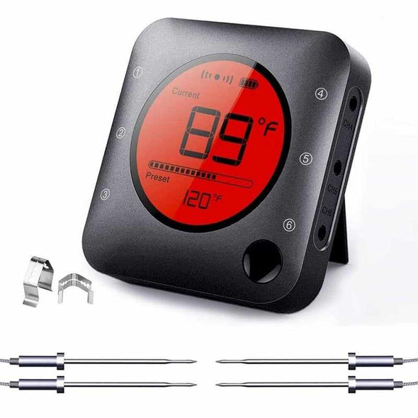 Wireless Smart Meat Thermometer – 300C° – 2 Stainless Steel Probe – (Meat/Grill) in Black