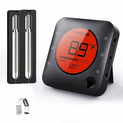 Wireless Smart Meat Thermometer – 300C° – 2 Stainless Steel Probe – (Meat/Grill) in Black