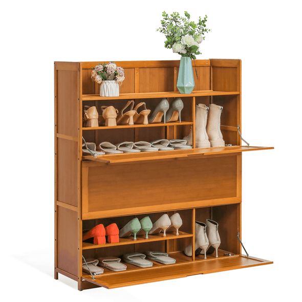 Wooden Narrow Entryway Shoe Storage Cabinet-Aroflit