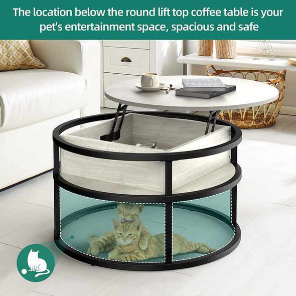 Wooden Round Coffee Table With Storage & Lift Top-Aroflit