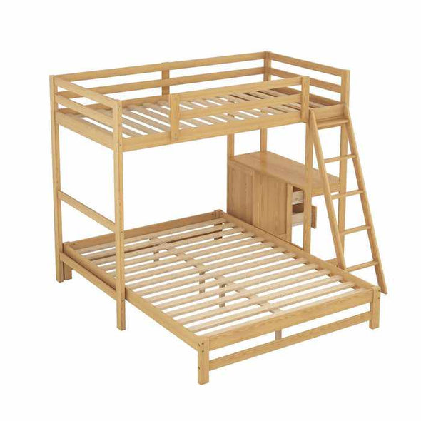 Wooden Twin Over Full Bunk Bed With Desk-Aroflit