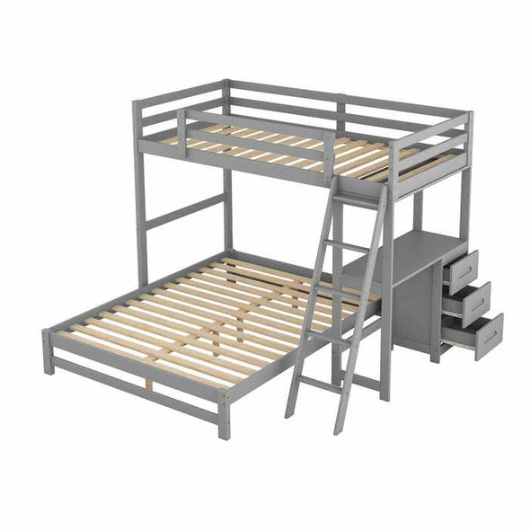 Wooden Twin Over Full Bunk Bed With Desk-Aroflit