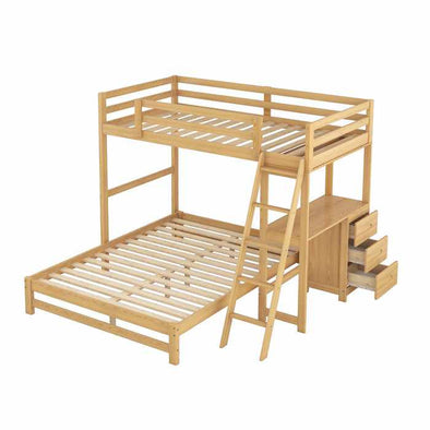 Wooden Twin Over Full Bunk Bed With Desk-Aroflit